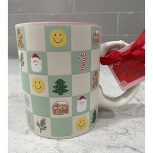 CHRISTMAS Soft Touch Mug Dayna Lee CHECKERED GINGERBREAD CANDY CANE TREE SANTA